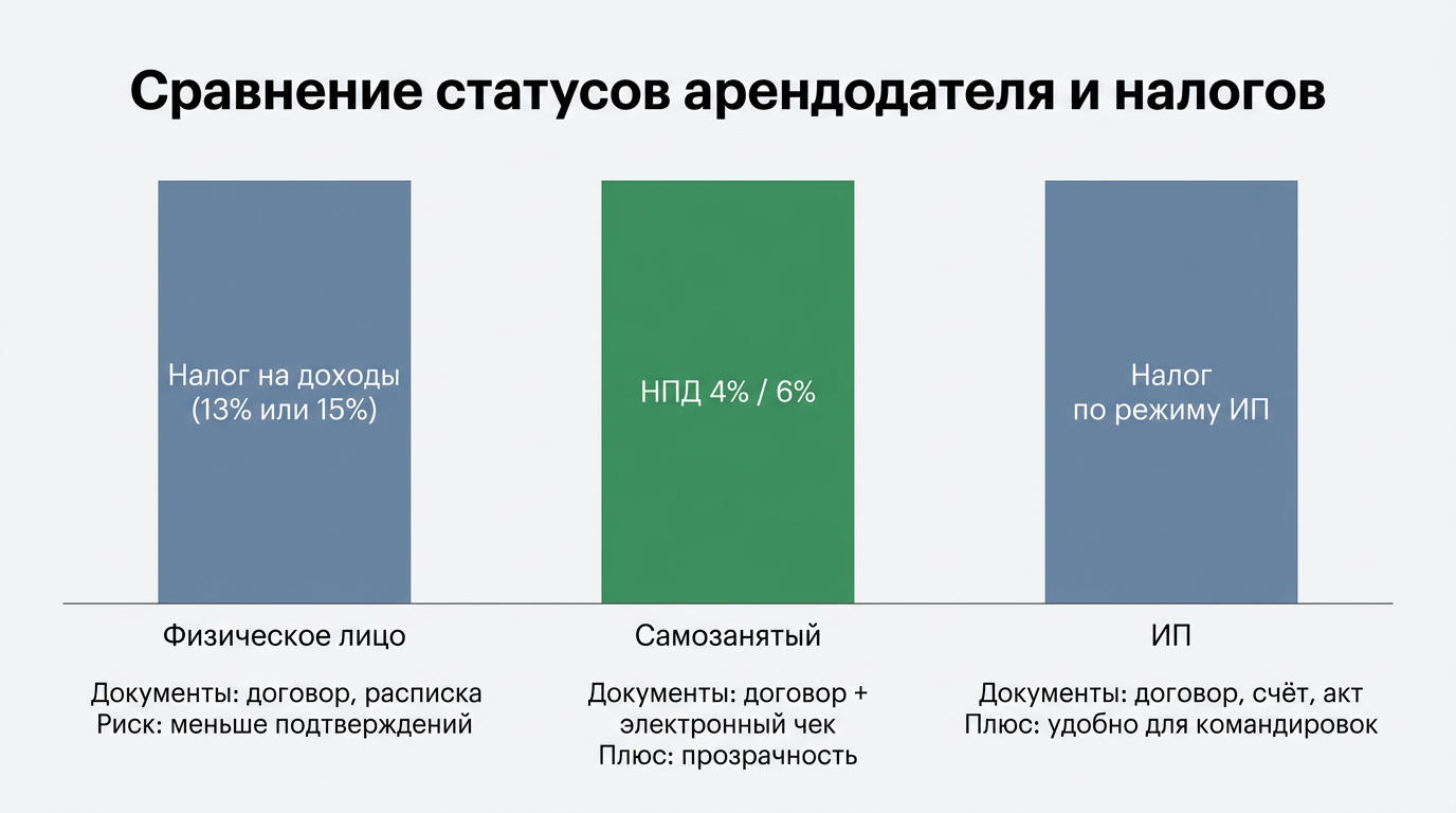 Сравнение статусов арендодателя и налогов
